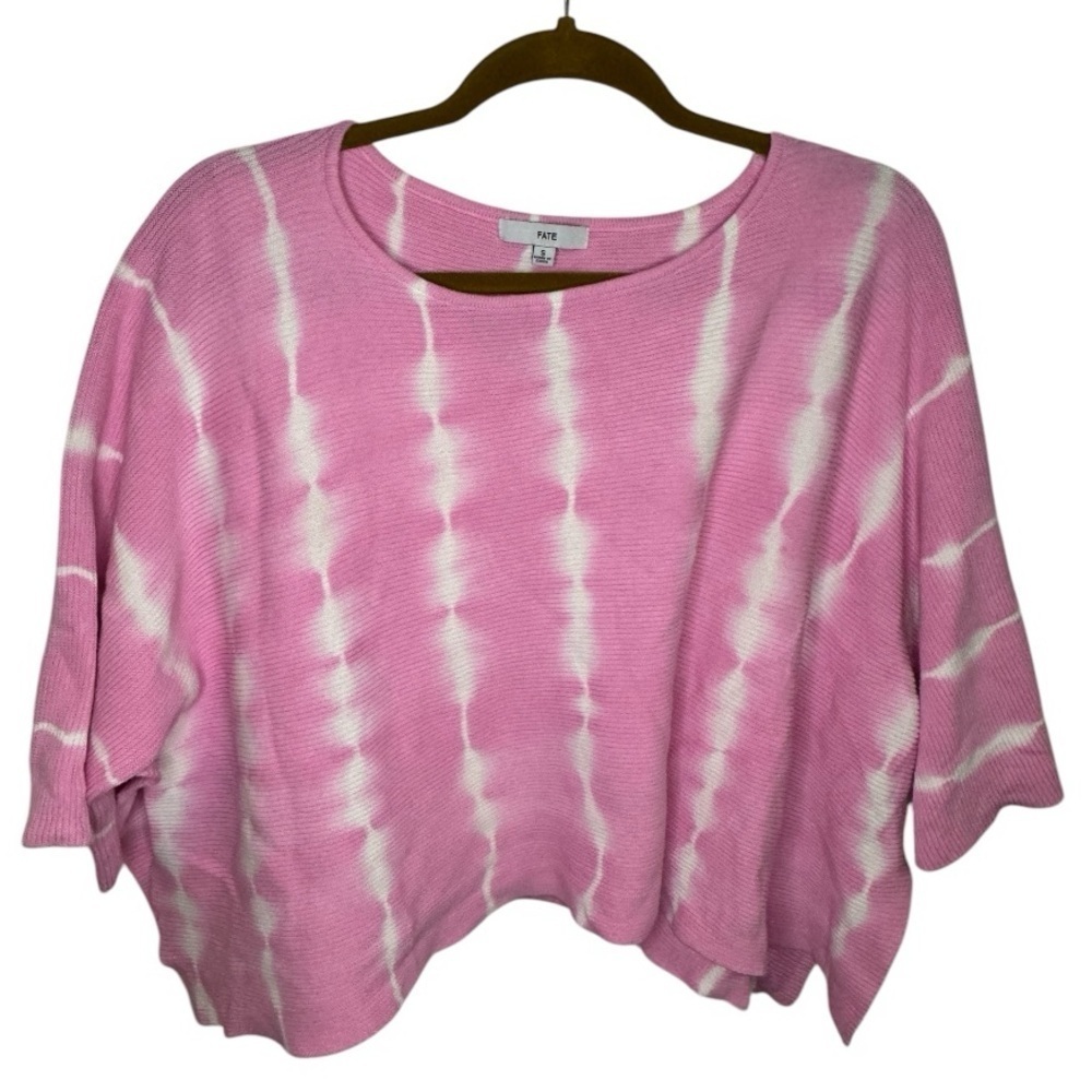 Fate Pink and White Tie Dye Short Sleeve Sweatshirt